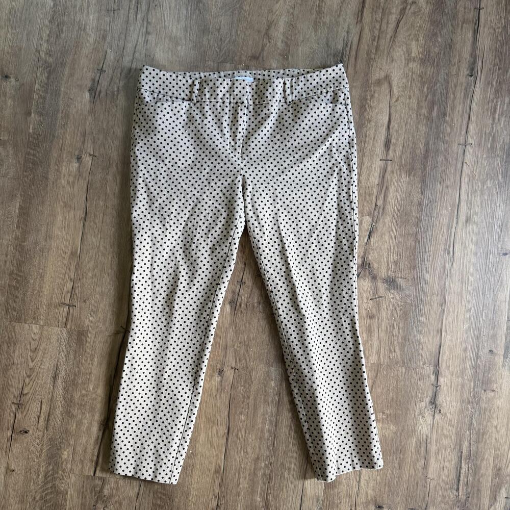New York & Company Chino Pants Womens 14 Beige Polka Dot Stretch Twill Casual
